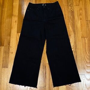 Black Wide Leg Cropped Raw Hem Jeans